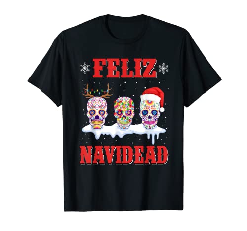 Crâne en sucre Feliz Navidad Dead Joke de Noël mexicain T-Shirt