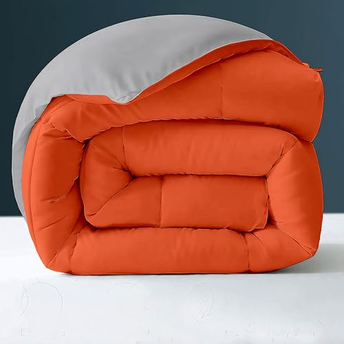 Image of Day Care - 400 GSM Hotel Quality-Down Alternative Reversibleblanket for Winter Double Size (90 inch x 100 inch Inches /228cm x 228cm) - Comforter Set for Double Bed|Orange /Silver