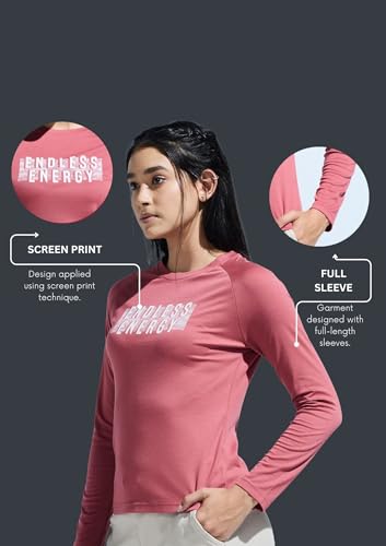 Image of Women's Stretchable Raglan Full Sleeve Graphic Print TEE for Everyday WEAR | Moisture-Wicking TEES for Girls | Women Smooth and Soft Finish Tshirt | Full Length Yoga Tshirt for Girls