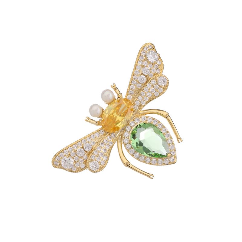 14K Gold Handmade crystal Bee Brooch, Clothing Coat Sweater Accessories Silk Scarf Buckle Bee Brooch