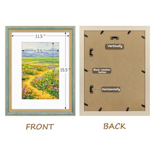 Image of Golden State Art,12x16 Ornate Picture Frame Holds 8x12 Photo,Blue Gold | Includes plexiglass front,white mat,build-in hangers and buttons.Displays 8x12 photo on wall