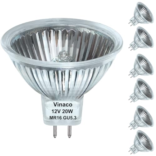 Vinaco 6 Pack MR16 Halogen Bulb 20W 12V, 2800K Warm White, Dimmable, GU5.3 Base, 300 Lumens, 3000 Hour Life, Indoor/Outdoor