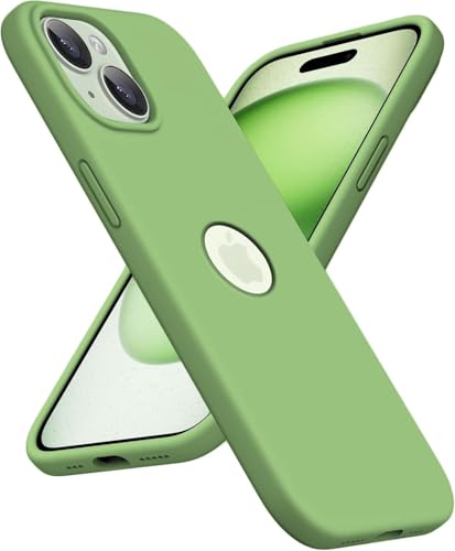 Image of VONZEE Microfiber Liquid Silicone Case for iPhone 15 Plus (6.7 inch) | Logo Cut Non-Slip Full Body 4-Layer Shockproof Back Cover with High Raised Camera Protection (Matcha Green)