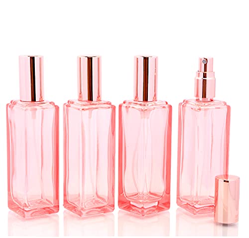 4 Pcs,1 Oz Pink Fine Mist Atomizer,Empty Glass Bottles With Rose-Golden Spray Pump Head,Protable Travel Liquid Cosmetic Containers for Perfume,Essential Oils-Pipette&Funnel Included