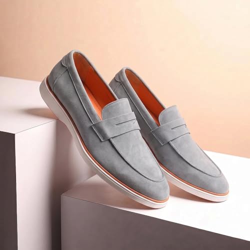 Image of HAYES LONDON Italian Suede Leather Loafers for Men | Casual Slip-On Shoes | Breathable & Lightweight Summer Wear | Comfortable Walking Shoes