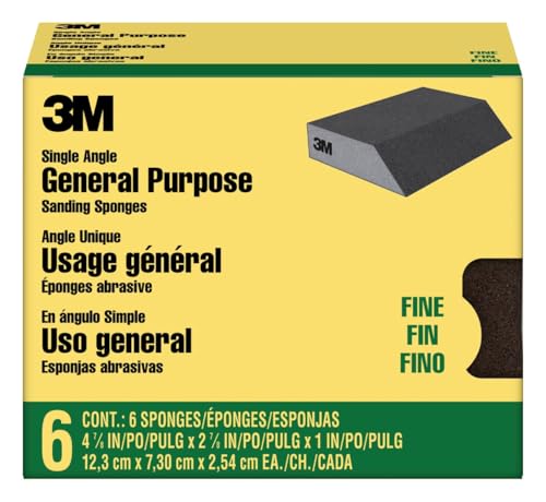 3M Angled Sanding Sponges, 6 Pack, Use Wet or Dry, Great For all Purpose Sanding, Washable & Reusable, Use For Interior & Exterior Project, Angled Sanding Pad For Perfect Corner/Detail Work (CP040-6P)