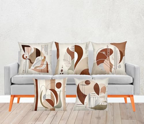 Image of SCPmarts Abstract Printed Cushion Cover Home Decorative Pillow for Sofa Soft Solid Square Throw Pillow Cushion Covers Satin Cushion Covers Set of 5 Size 16 x 16 Inch (C1)