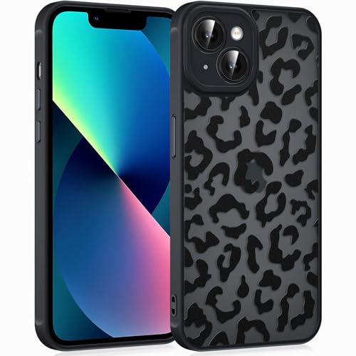 Coqinen Funda para iPhone 13 Mini, Carcasa Translúcida Mate, Diseño de Leopardo para Niñas de Silicona Suave TPU a Prueba de Golpes de Protección de la Cámara Bumper + PC Antiarañazos Case - Negro