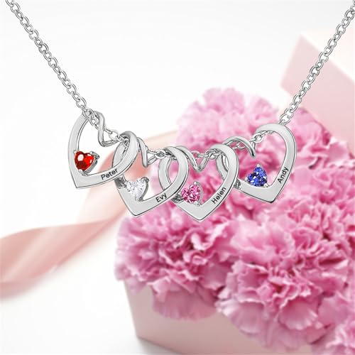 MissNaNa Mom Gift Personalized Mother Necklace with 1-6 Birthstones & Engraved Names Custom Family Necklace Heart Name Necklaces for Mother's Day4