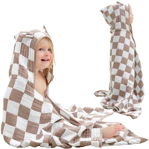 Image of Ultra-Soft Muslin Toddler Hooded Towel - 55 x 28 Inches, Ideal for Bath & Beach, Suitable for Both Boys & Girls from Newborns to Toddlers