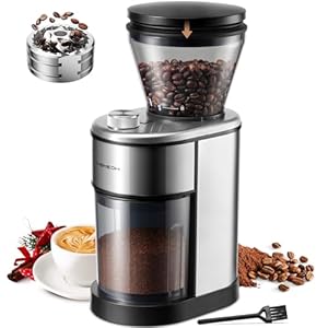 Conical Burr Coffee Grinder, Stainless Steel Coffee Grinder Electric with 15 Precise Grind Settings for Espresso/Pour Over/Moka Pot/French Press/Cold Brew, Compact Design