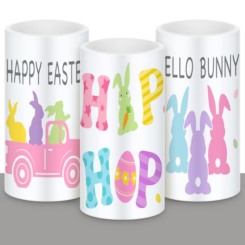 Image of Retisee 3 Pcs Pastel Easter Flameless LED Candles Battery Operated Bunny Spring Flickering Pillar Candles with Remote Pastel Easter Decoration Centerpiece for Bedroom Living Room Dinner Table Decor