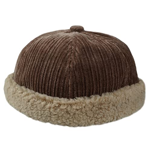 KeepSa Hombre Beanie de Gorro con Vuelta,Gorro Pescador Pana Docker Caps Retro Landlord Hat Sombrero Rodado portuarios Sombrero Rodillo Durante Sombrero,Forro,otoño/Invierno Cover