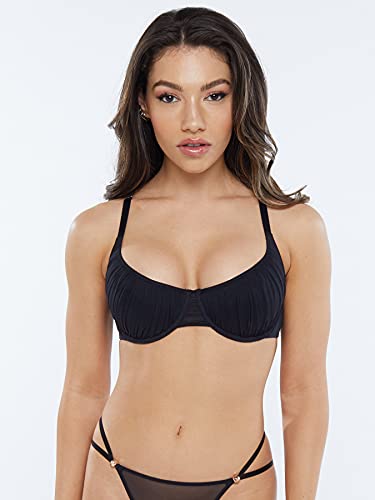 Savage X Fenty, Women's, Gathered Mesh Balconette Bra, Caviar, 38D #TOP1
