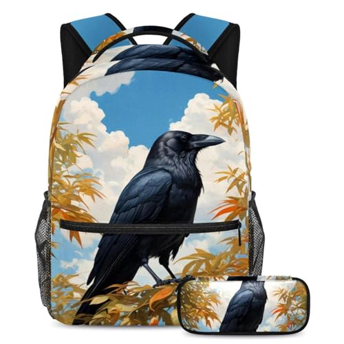 Sac à dos corbeau mignon avec trousse multicolore lot de 2 sacs d'école
