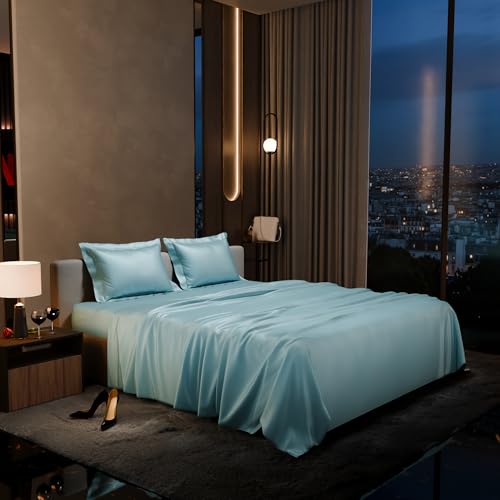 Stoa Paris Satin Bedsheet King Size with 2 Pillow Covers, 300TC Premium Bedsheets King Size, Home Decor, Ultimate Comfort, 274 cm x 228 cm, Date Night