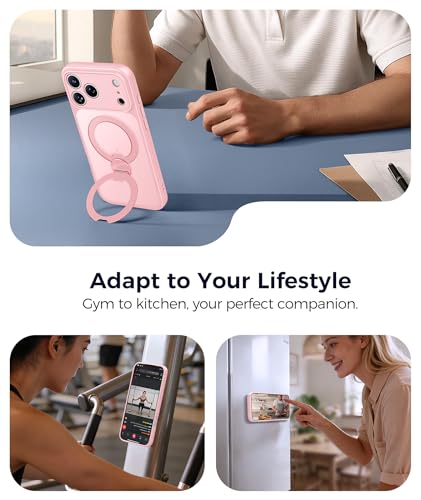 Image of FNTCASE for iPhone 17 Pro Case: [360 Spin Magnetic Stand] [Compatible with Magsafe] [Screen Protector] Translucent Matte Military Grade Shockproof Full Camera Protective Phone Cover - Pink