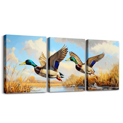 Tableau colvert haut de gamme sur toile encadrée pour salon de pêcheur