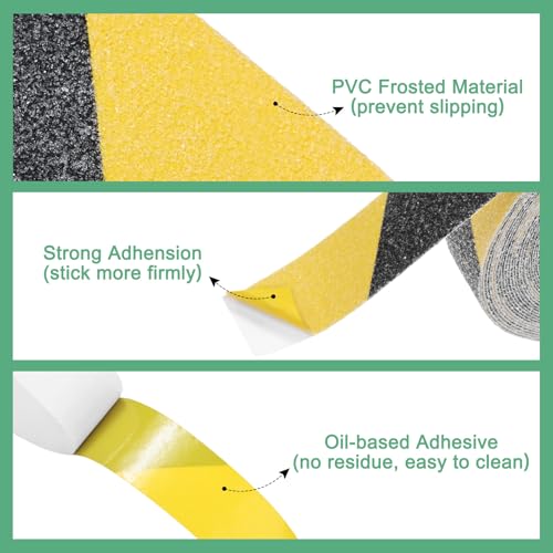 Image of M METERXITY 2-Pack Grip Tape, 0.8Inch x 49.2ft /20mm x 15m Anti Slip Traction Tape for Stair Steps /Indoor /Outdoor, Non Skid Adhesive Stair Tread Tape [Black /Yellow]