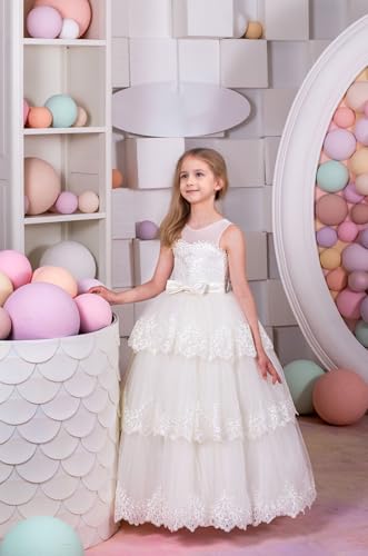 MCieloLuna Elegant Lace Flower Girl Dress Tiered Puffy Tulle Princess Pageant Ball Gown Toddlers First Communion Dresses3