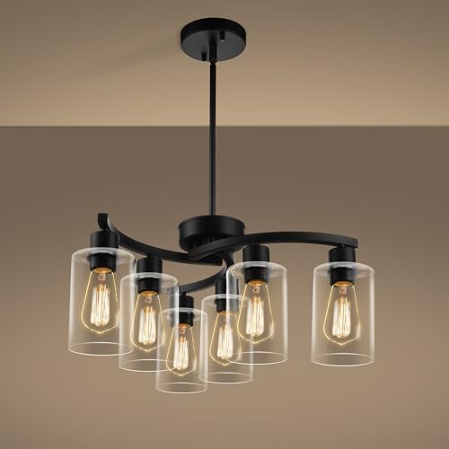 CNRATYE 6-Light Modern Farmhouse Black Chandelier, Contemporary Dining Room Light Fixture,...