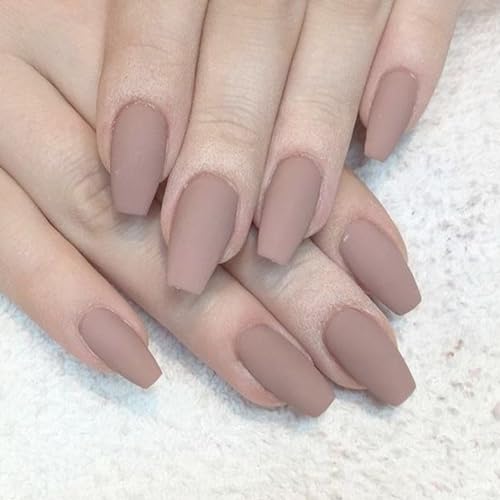 Handcess Mat Faux Ongles Nude Rose Presse Sur Les Ongles Couleur Pure Faux Ongles Ballerine Coller sur Les Ongles pour Femmes et Filles 24Pcs