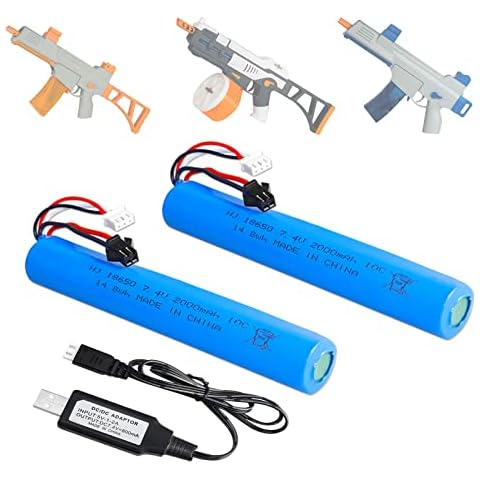 BTEDZSW 2 Pack 7.4V 2000mAh Battery Splatter Ball Gun Battery Pack Accessories for SRB1200 400 400-SUB Airsoft or Water-Gun Toy with USB Charging Cable Rechargeable Lithium Battery SM2P XH-3 Plug Cover