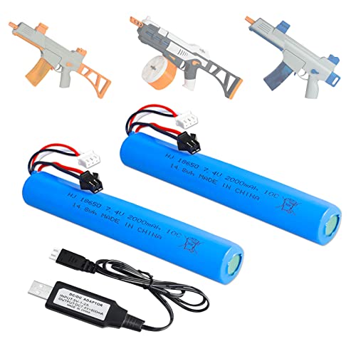 BTEDZSW 2 Pack 7.4V 2000mAh Battery Splatter Ball Gun Battery Pack Accessories for SRB1200 400 400-SUB Airsoft or Water-Gun Toy with USB Charging...