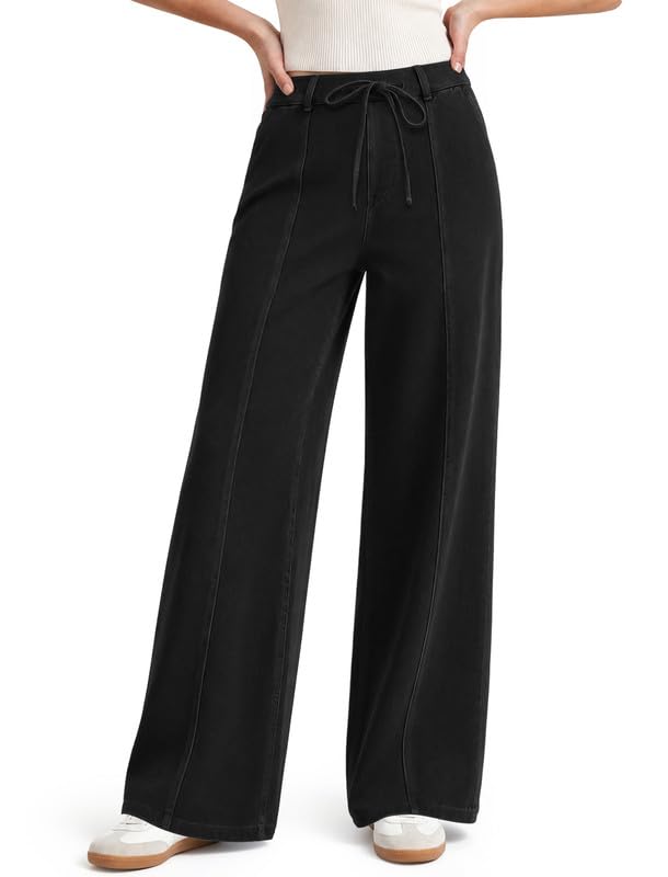 keriffe Women's Wide Leg Jeans Drawstring High Waisted Stretchy Denim Pants - image 1