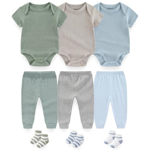 Baby Layette Gift Set 9-Piece Baby Bodysuits and Pants Set Infant Boy Girl Clothes Outfits - Main Image