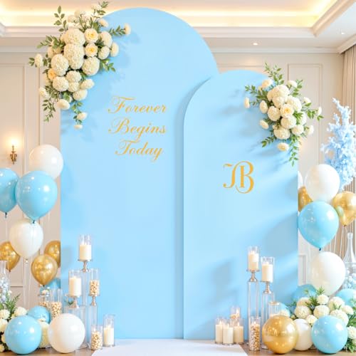 Image of Baby Blue Arch Covers 2 Set 7.2 and 6ft Light Blue Arch Backdrop Cover Spandex Wedding Arch Stand Covers for Birthday Party Baby Shower Boy Wedding Banquet Photo Metal Balloon Arches Backdrop