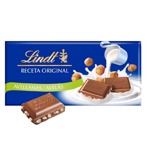 Lindt Chocolate con Leche y Avellanas, chocolate Lindt, cremoso, chocolate con frutos secos, Tableta 100 g