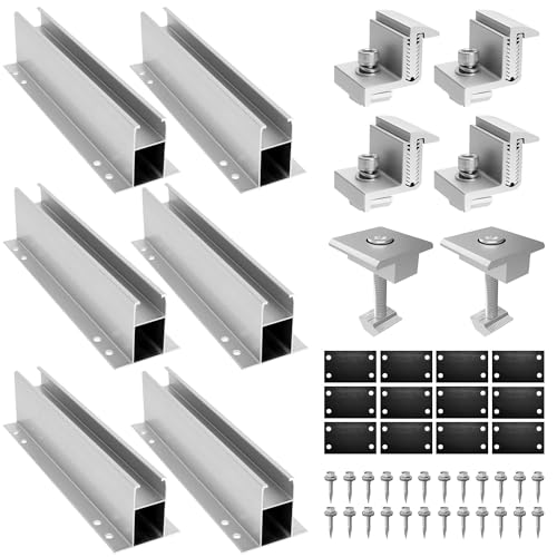 Balkonkraftwerk Halterung, Alu Solarmodul Halterung, 6 Schiene 23 cm, 2 Mittelklemme 35mm, 4 Verstellbarbare End-Klemmen 30-50mm, Solar Halterung Ziegeldach für PV Modul Halterung, für Ziegeldach