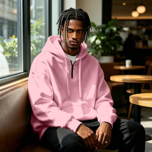 Hooded Sweatshirt Men Comfy Quarter Zip Fall Hoodies Kangaroo Pocket - image 4