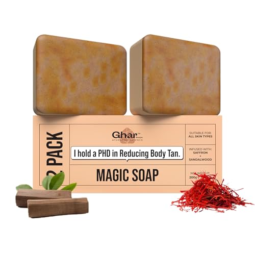 Ghar Soaps Sandalwood & Saffron Magic Soaps For Bath (100 Gms Pack Of 2) | Paraben Free | Chandan & Kesar Bath Soap | Handmade Soaps For Glowing | Skin Brightening Soap For Men & Women