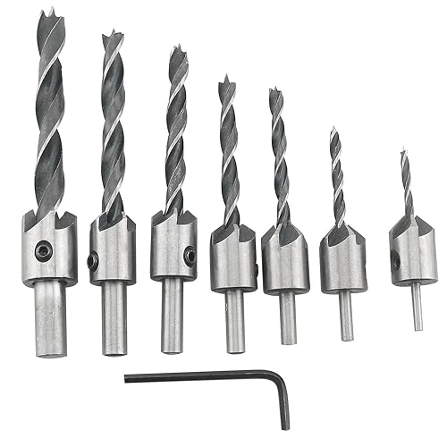 Chenjin 46968-WCDB-7 7Pcs Set Woodworking Countersink Drill Bit Set With Wrench Suitable For Countertop Sink High Carbon Steel cover