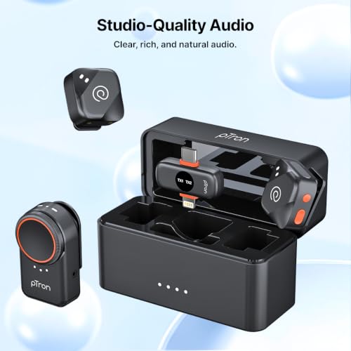 Image of pTron KWM5 Wireless AI-Noise Cancellation Microphone, DSLR Camera Receiver, Type-C & iOS Receiver, 2.4GHz, 360 Sound Capture, 120m Range, 60hrs Battery, Clip-on Mic for Interviews & Vlogging (Sable)