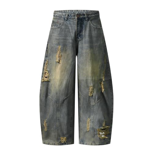 Hip Hop Streetwear Jeans Men Vintage Distressed Denim Pants Baggy Jeans Male Fashion Print Design