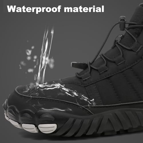 Image of Winter Footwear Barefoot Shoes Women Men Zero Drop Barefoot Hiking Boots Slip On Warm Waterproof Snow Boot Minimalist Wide Toe Ankle Booties Five Finger Hike Shoes Outdoor