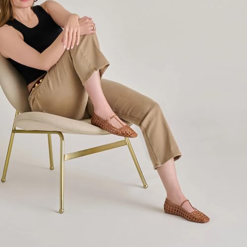 Women's Mesh Mary Jane T-Strap Woven Ballet Flats Shoes for Women with Buckle Strap Square Toe Ballerina Flat Shoes4