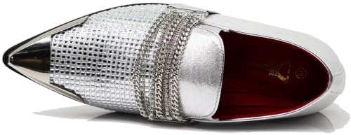 Image of Enzo Romeo Crisino Men Rhinestone Chrome Toe Suede Pointy Buckle Dress Loafer Slip On Shoes