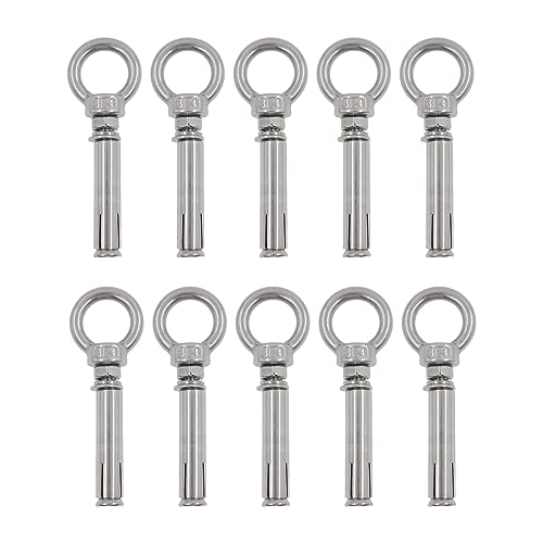 Image of Shoulder Eye Bolts,TTZEZE Heavy Duty Eyebolts,304 Stainless Steel Wall Concrete Anchors Screw Expansion Screw Bolts Eye Hooks Fastener for Ceiling Concrete Masonry 10 Pack M10*90