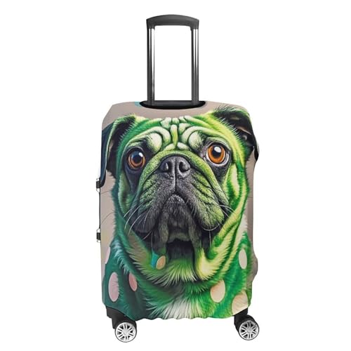 Green Polka Dot Pug Printed Luggage Cover Protector, Fits 18-32 Inch Luggage4