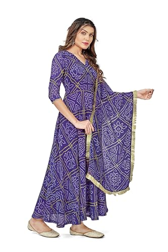 VIHARA THREADS Women's Bandhani Print Anarkali Kurta with Matching Dupatta, Ethnic Indian Wear