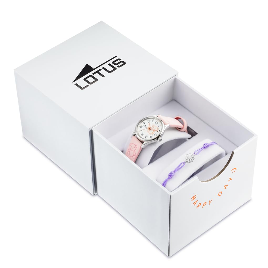 LOTUS Reloj Niña Analógico de Acero Inoxidable y Cuero Rosa | Movimiento de Cuarzo, Reloj Infantil, Cristal de Alta Resistencia, Clásico 18573/G, con Pulsera de Regalo, Junior Collection