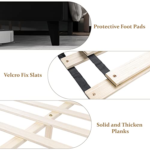 Homhougo Queen Size Bed Frame, Upholstered Platform Bed With Wingback Headboard, Heavy Duty Button Tufted Bed Frame With Wood Slat Support, Easy Assembly, No Box Spring Needed, Black #TOP3