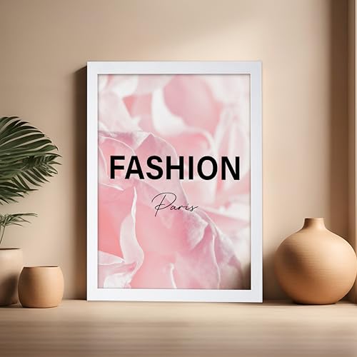 Image of Poster Master Fashion Poster - Paris Print - Pink Art - Trendy Art - Modern Art - Gift for Women & Fashionista - Luxury Haute Couture Decor for Living Room or Girl's Room, 16x20 White Framed