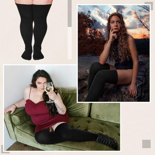 8 Pcs Plus Size Women Thigh High Socks for Thick Thighs Extra Long Striped Thick Knitted over Knee Leg Warmer4