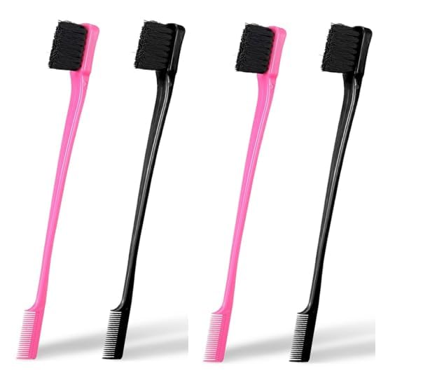 Paquete combinado de 4 cepillos para el cabello con control de bordes de doble cara, color rosa y negro