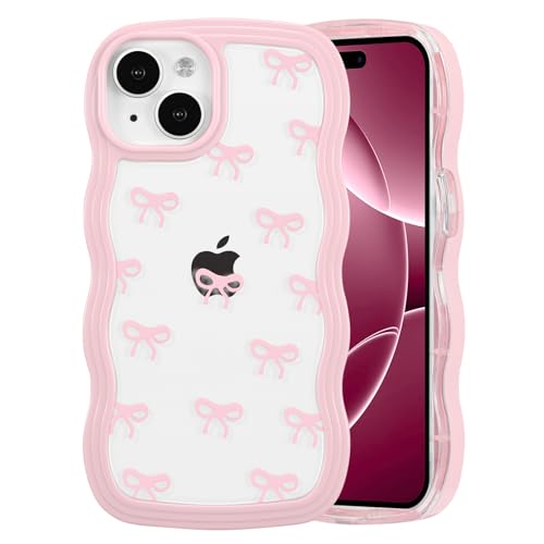 QLTYPRI Bow Case for iPhone 13/iPhone 14, Clear Cute Ribbon Bow Phone Case Curly Wavy Aesthetic Phone Case, Slim Soft Transparent Shockproof Protective Cover for Women Girls - Pink QLTYPRI Bow Case for iPhone 13/iPhone 14, Clear Cute Ribbon Bow Phone Case Curly Wavy Aesthetic Phone Case, Slim Soft Transparent Shockproof Protective Cover for Women Girls - Pink